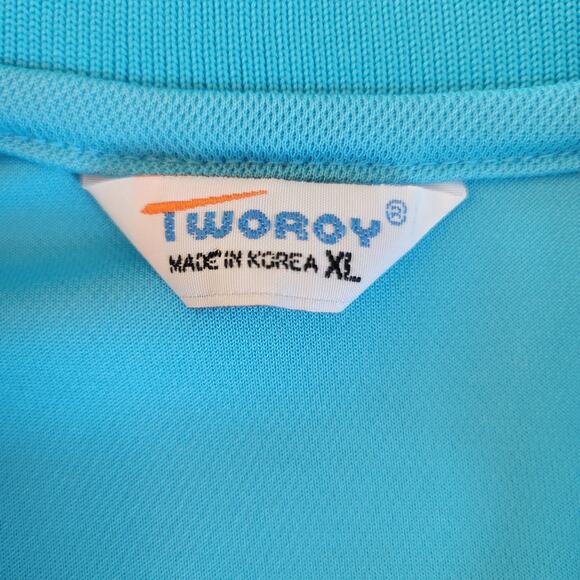 Tworoy Polo Shirt Mens XL Blue Turquoise Short Sleeve Golf - Picture 2 of 8